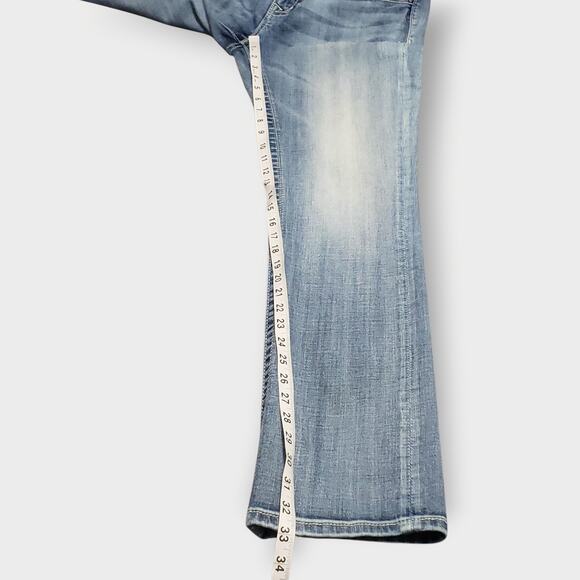 Miss Me Straight Leg Low Rise Jeans Sz 31 Rhinestone Light Wash Y2K Casual - Picture 9 of 13